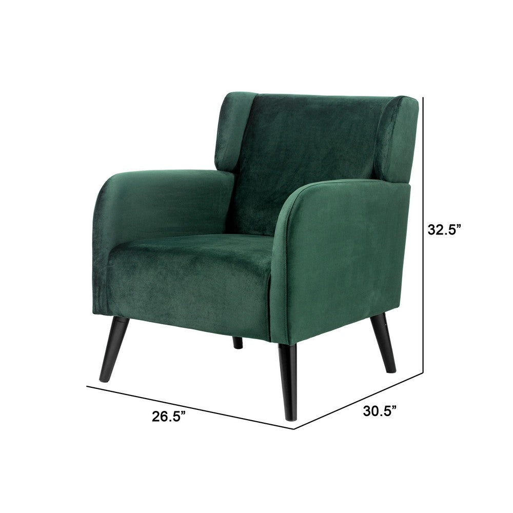 Kine 31 Inch Accent Armchair, Splayed Legs, Wood, Green Fabric Upholstery