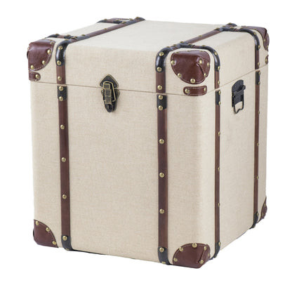 Vina 34 Inch Accent Storage Trunk Set of 2, Faux Leather, Cream Wood, Brown