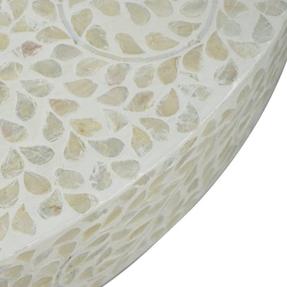 Piki 35 Inch Coffee Table, Mughal Capiz Inlaid Pattern, Cream, Gold