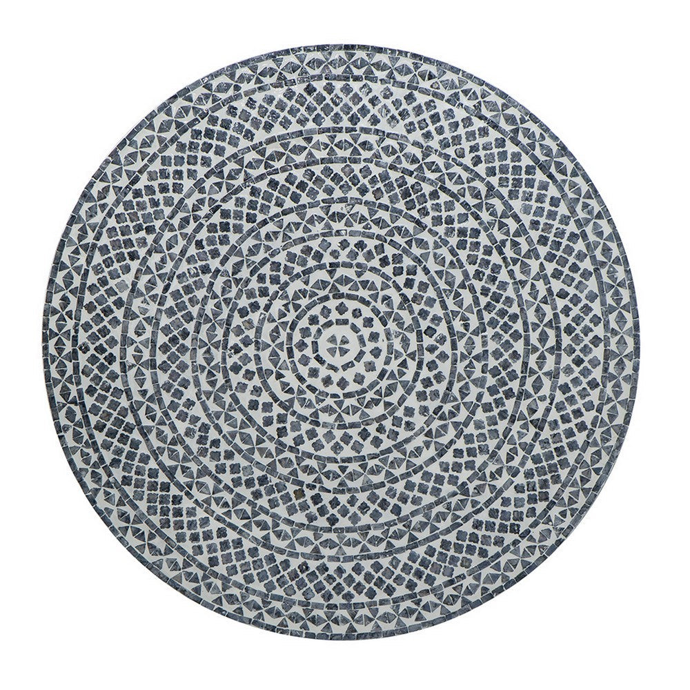 Piki 35 Inch Coffee Table, Mughal Capiz Inlaid Pattern, Gray, Gold