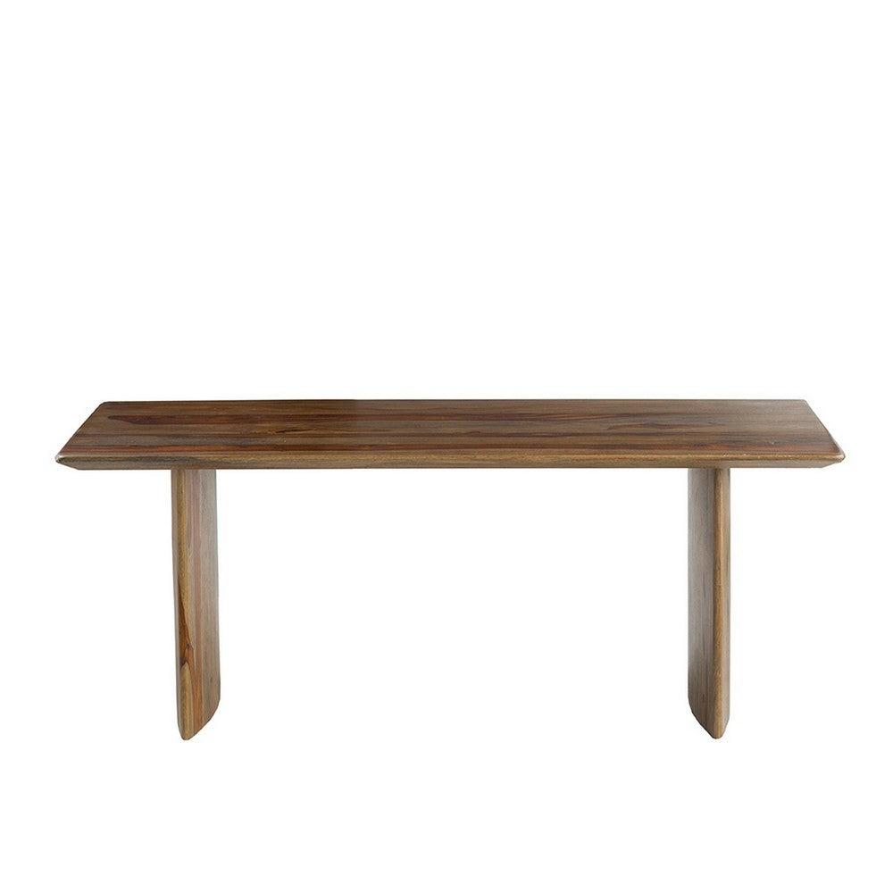 Dice 47 Inch Coffee Table, Rectangular Top, Dual Base, Brown Sheesham Wood