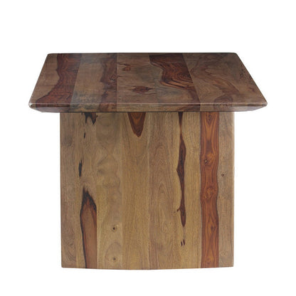 Dice 47 Inch Coffee Table, Rectangular Top, Dual Base, Brown Sheesham Wood