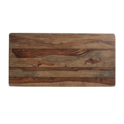 Dice 47 Inch Coffee Table, Rectangular Top, Dual Base, Brown Sheesham Wood