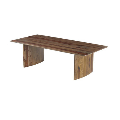 Dice 47 Inch Coffee Table, Rectangular Top, Dual Base, Brown Sheesham Wood