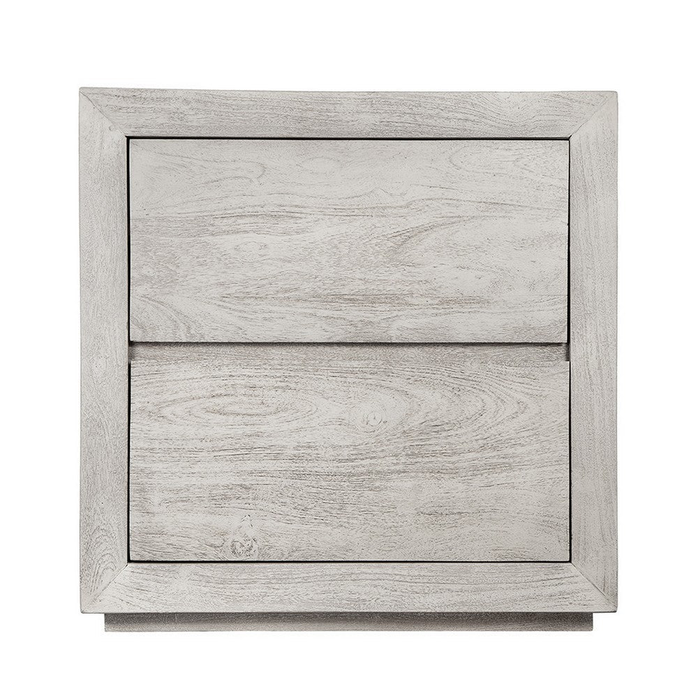 Romo 24 Inch Nightstand with 2 Drawers, Square, Natural Cream Acacia Wood