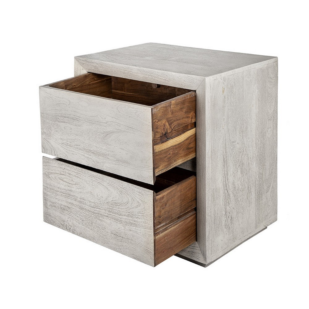 Romo 24 Inch Nightstand with 2 Drawers, Square, Natural Cream Acacia Wood