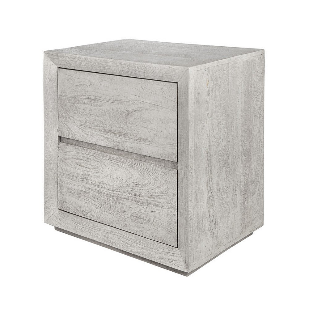 Romo 24 Inch Nightstand with 2 Drawers, Square, Natural Cream Acacia Wood