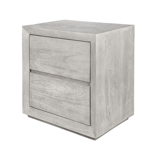 Romo 24 Inch Nightstand with 2 Drawers, Square, Natural Cream Acacia Wood