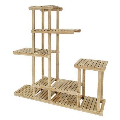67 Inch Flower, Plant Stand, Multi Tier Shelf Design, Natural Teak Wood