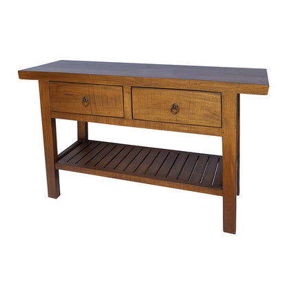 47 Inch Console Table, 2 Drawers, Rectangular, Bottom Shelf, Wood, Brown