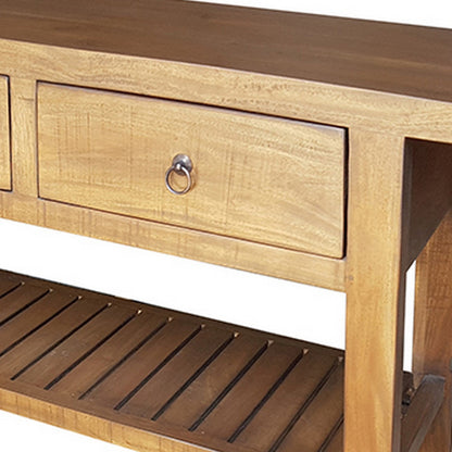 47 Inch Console Table, 2 Drawers, Rectangular, Bottom Shelf, Wood, Brown