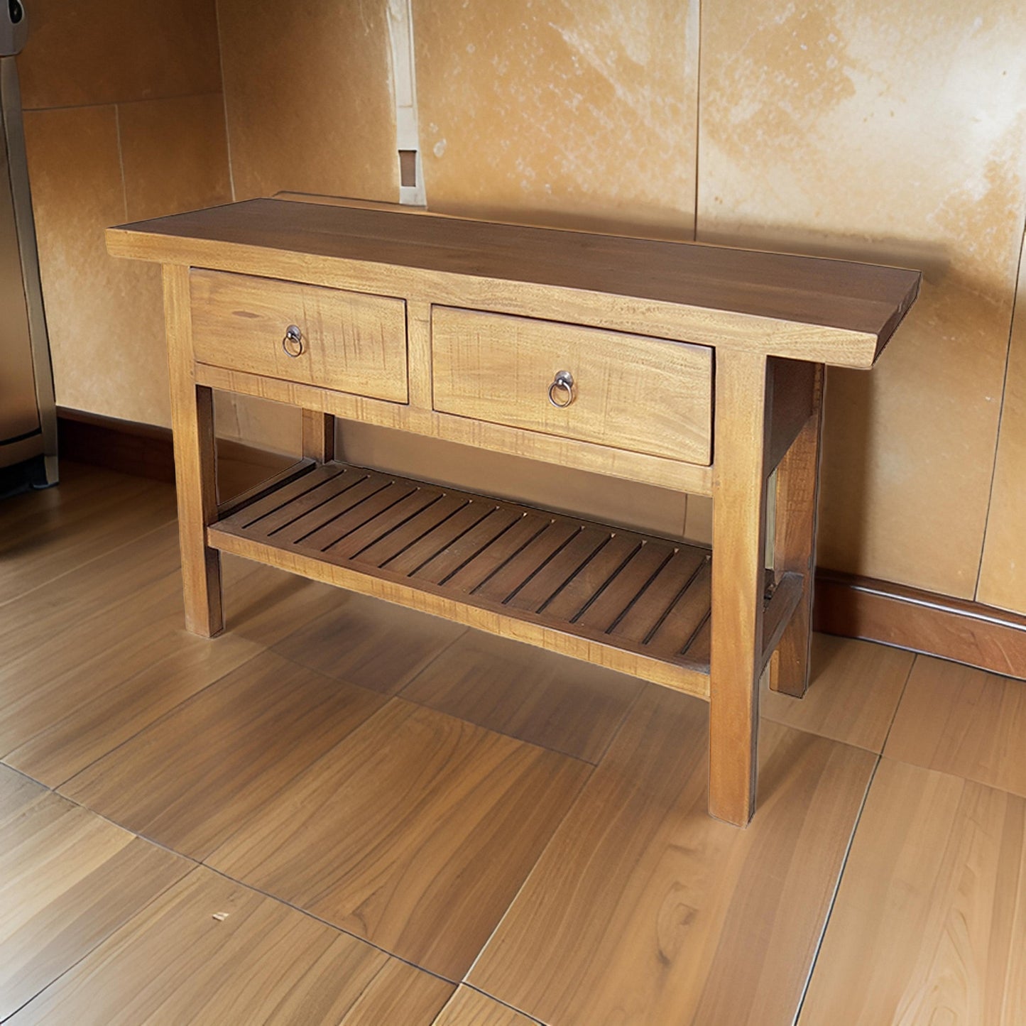 47 Inch Console Table, 2 Drawers, Rectangular, Bottom Shelf, Wood, Brown