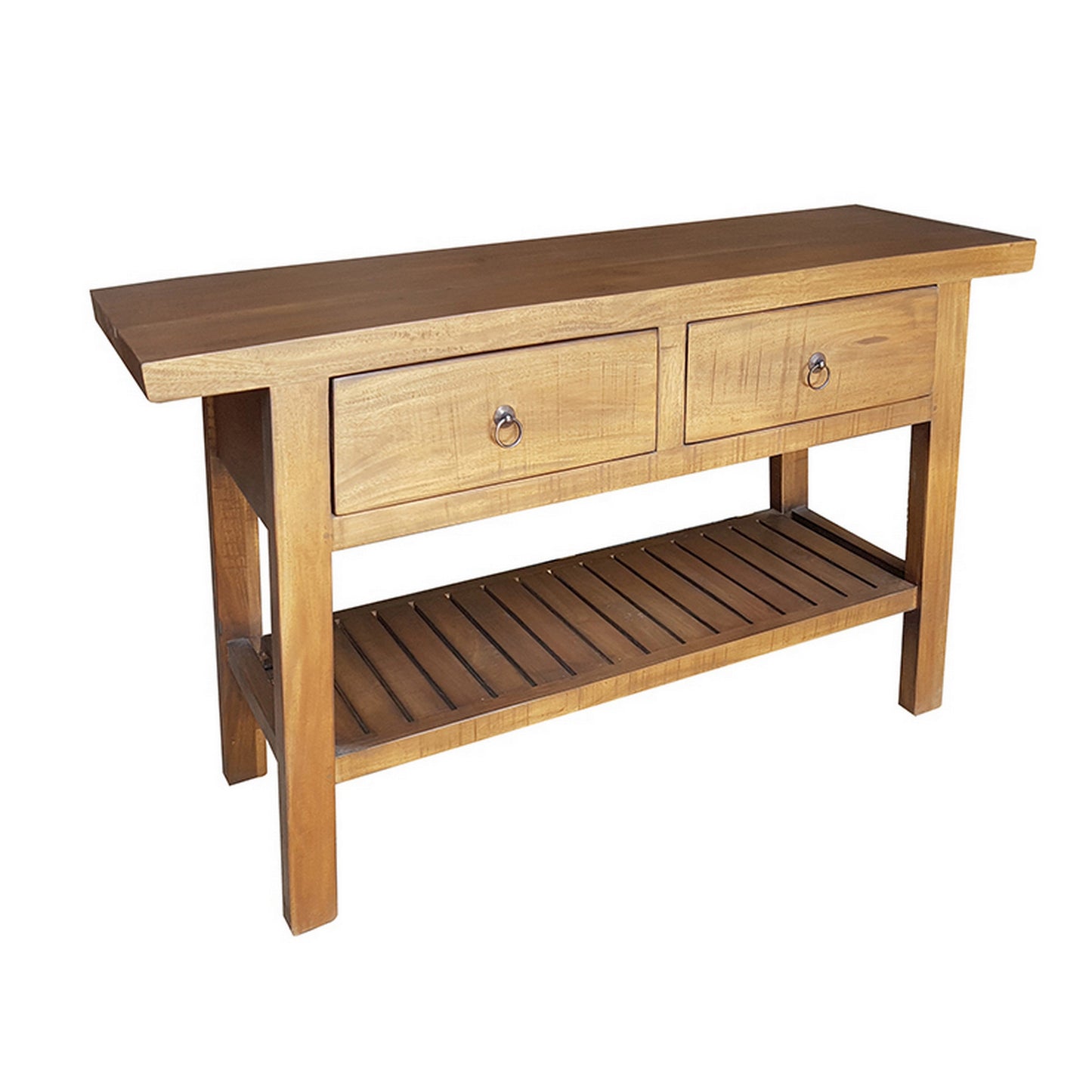 47 Inch Console Table, 2 Drawers, Rectangular, Bottom Shelf, Wood, Brown