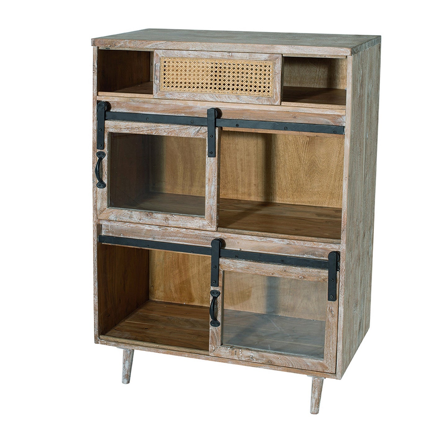 47 Inch Sideboard Server Cabinet, Sliding Doors, Iron, Sandblast White Wood