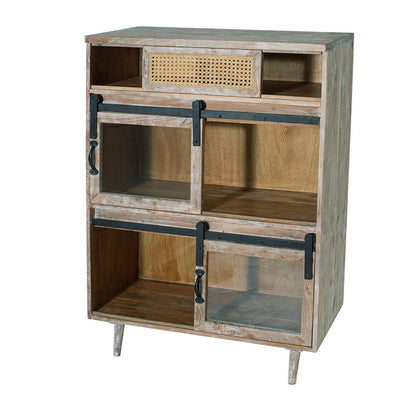 47 Inch Sideboard Server Cabinet, Sliding Doors, Iron, Sandblast White Wood