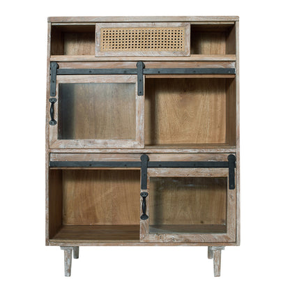 47 Inch Sideboard Server Cabinet, Sliding Doors, Iron, Sandblast White Wood