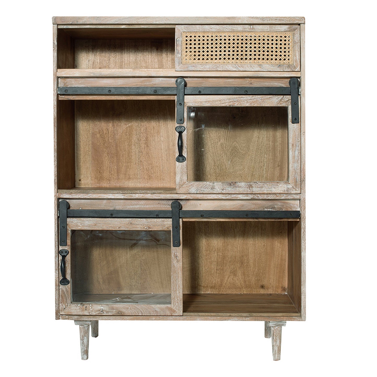 47 Inch Sideboard Server Cabinet, Sliding Doors, Iron, Sandblast White Wood