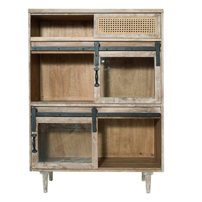 47 Inch Sideboard Server Cabinet, Sliding Doors, Iron, Sandblast White Wood