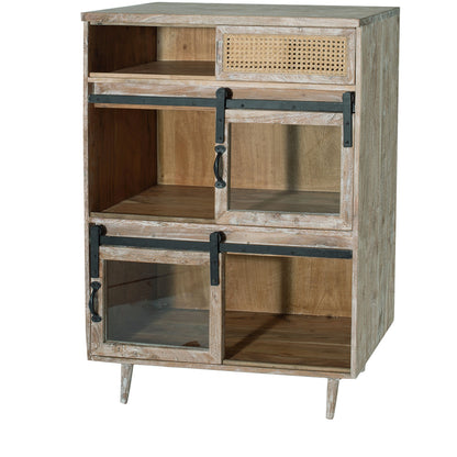 47 Inch Sideboard Server Cabinet, Sliding Doors, Iron, Sandblast White Wood