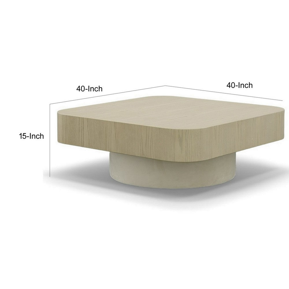 Cid Macy 40 Inch Coffee Table, Square, Modern Style Beige Brown Finish