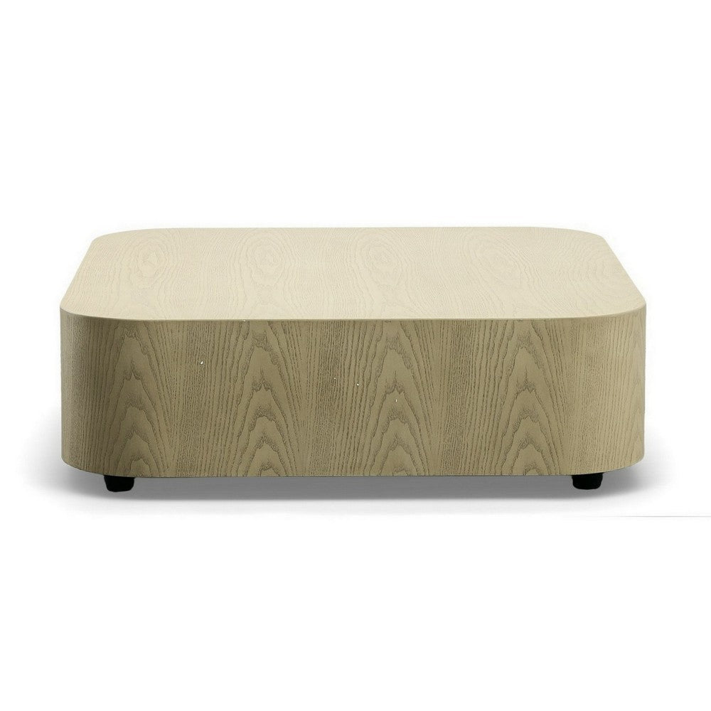 Cid Macy 36 Inch Low Coffee Table, Square Modern Style, Beige Brown Finish