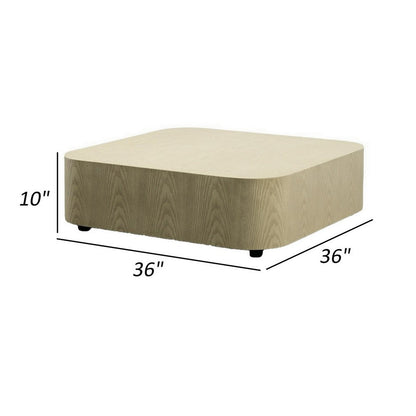 Cid Macy 36 Inch Low Coffee Table, Square Modern Style, Beige Brown Finish