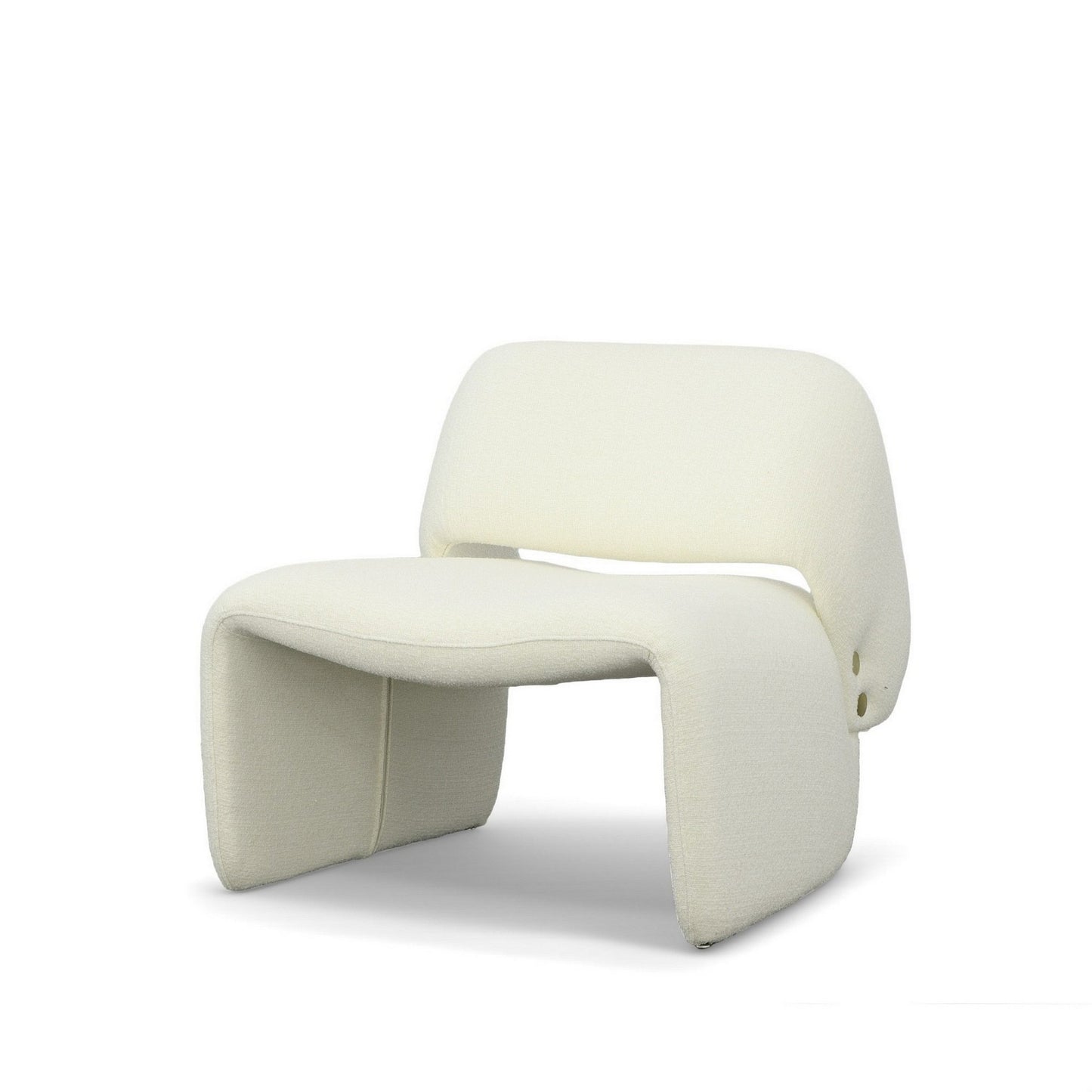 33 Inch Accent Chair, Gold Buttons, Winged Back, Off White Upholstery