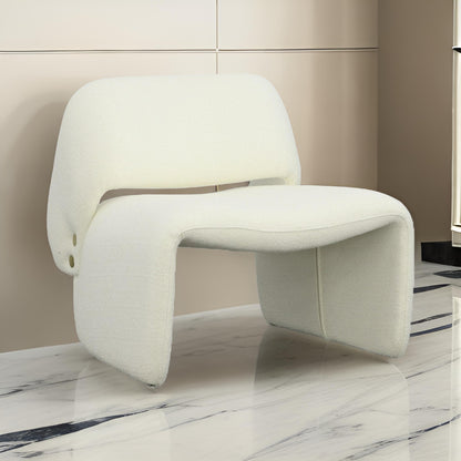 33 Inch Accent Chair, Gold Buttons, Winged Back, Off White Upholstery