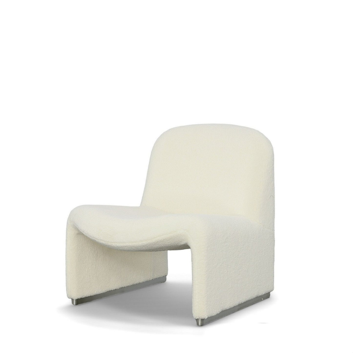 32 Inch Accent Chair, Curved Sloped Back, Off White Fabric Upholstery