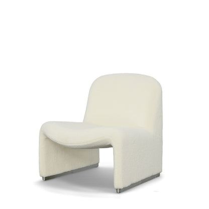 32 Inch Accent Chair, Curved Sloped Back, Off White Fabric Upholstery