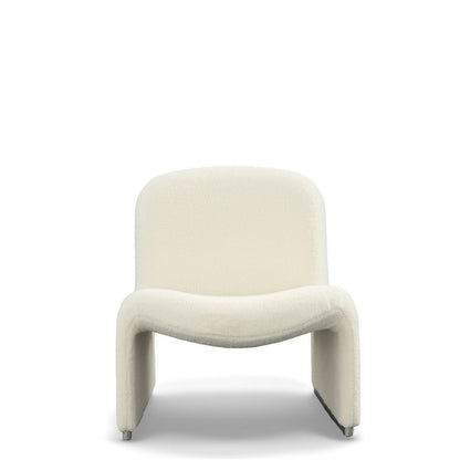 32 Inch Accent Chair, Curved Sloped Back, Off White Fabric Upholstery