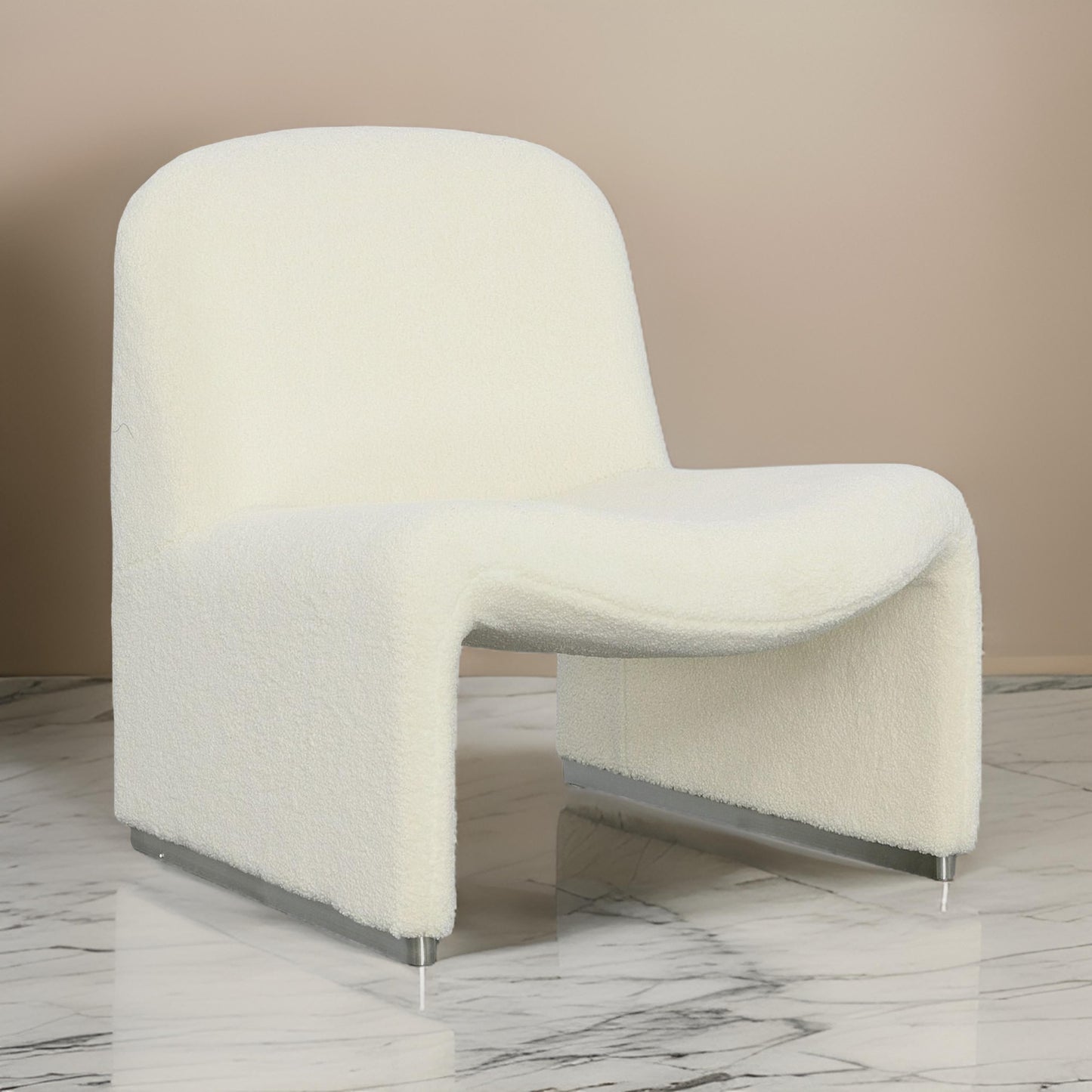 32 Inch Accent Chair, Curved Sloped Back, Off White Fabric Upholstery