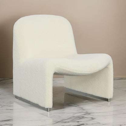 32 Inch Accent Chair, Curved Sloped Back, Off White Fabric Upholstery