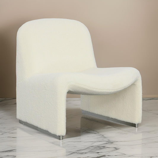 32 Inch Accent Chair, Curved Sloped Back, Off White Fabric Upholstery