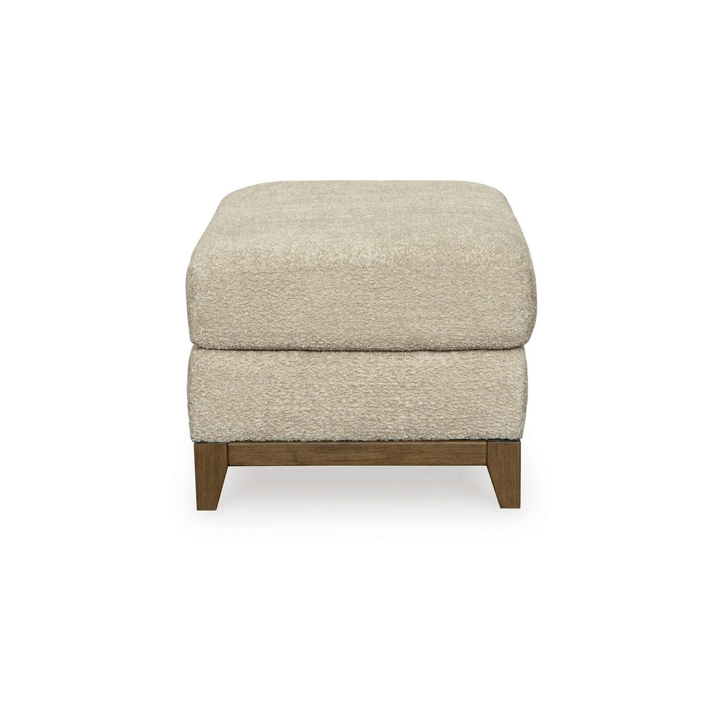Klyn 44 Inch Ottoman, Plush Cushion, Faux Wood Rail Feet, Beige Polyester