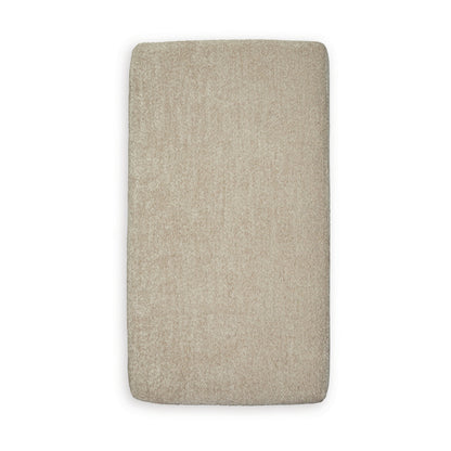 Klyn 44 Inch Ottoman, Plush Cushion, Faux Wood Rail Feet, Beige Polyester
