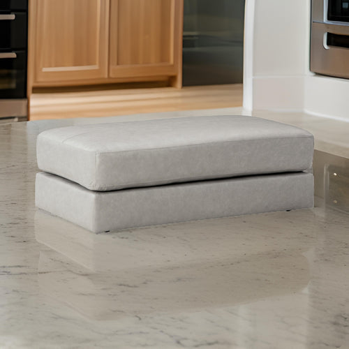 Kaite 44 Inch Ottoman, Plush Top Cushion, Genuine and Faux Leather, Gray