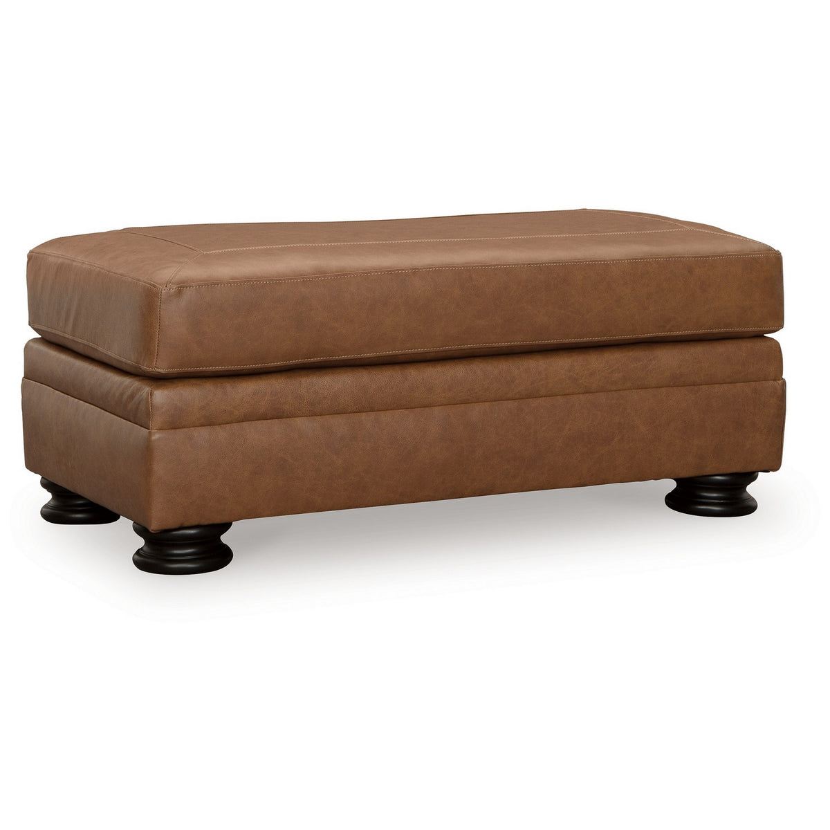 Kaite 44 Inch Ottoman, Plush Top Cushion, Genuine and Faux Leather, Gray