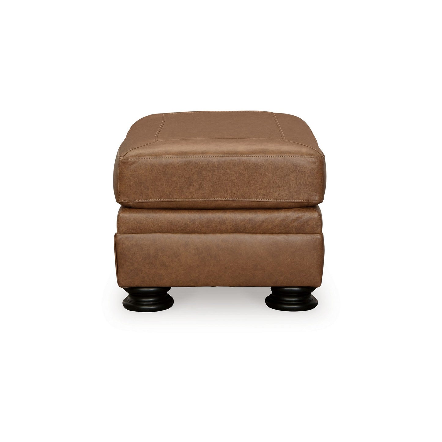 Aida 44 Inch Ottoman, Plush Cushion Top, Caramel Brown Genuine Leather