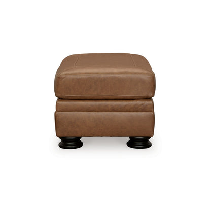 Aida 44 Inch Ottoman, Plush Cushion Top, Caramel Brown Genuine Leather