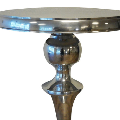 42 Inch Bar Drink Table, Round Top, Slender Turned Support, Chrome Metal