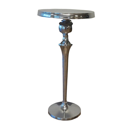 42 Inch Bar Drink Table, Round Top, Slender Turned Support, Chrome Metal