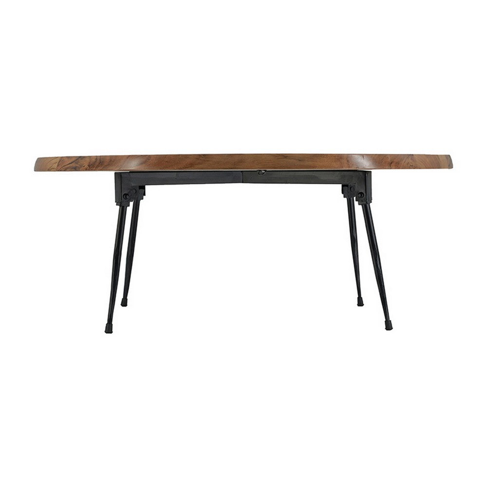 Aji 31 Inch Coffee Table, Oval Acacia Wood Top, Iron Legs, Brown and Black