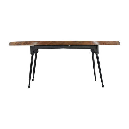 Aji 31 Inch Coffee Table, Oval Acacia Wood Top, Iron Legs, Brown and Black