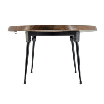 Aji 31 Inch Coffee Table, Oval Acacia Wood Top, Iron Legs, Brown and Black