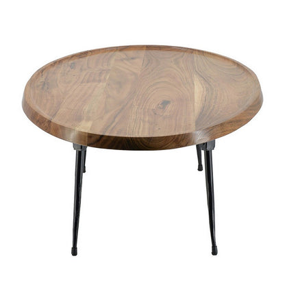 Aji 31 Inch Coffee Table, Oval Acacia Wood Top, Iron Legs, Brown and Black