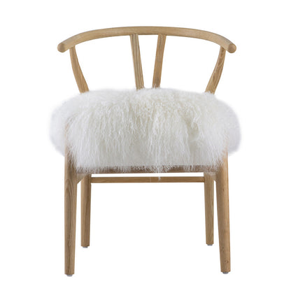 44 Inch Accent Chair Set of 2, White Faux Fur, Wishbone, Beige Ash Wood