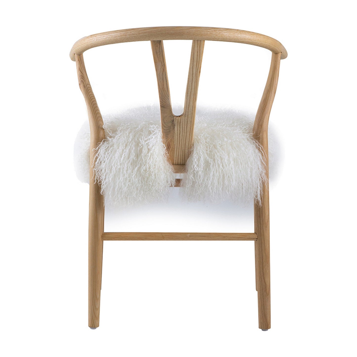44 Inch Accent Chair Set of 2, White Faux Fur, Wishbone, Beige Ash Wood