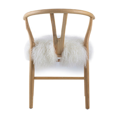 44 Inch Accent Chair Set of 2, White Faux Fur, Wishbone, Beige Ash Wood