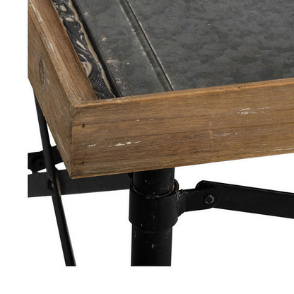 44 Inch Coffee Table, Vintage Style Wood Tray Top, Metal Base, Brown, Black